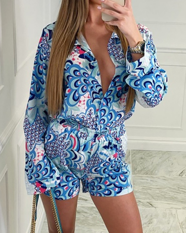 Women Long Sleeve Beach Wear Casual T-shirts Short Sets Two Pieces Outfit Red Blue Yellow Green S-XL