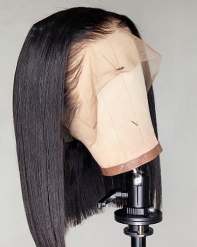 Chemical Fiber Front Lace Black Middle Part Short Straight Wig