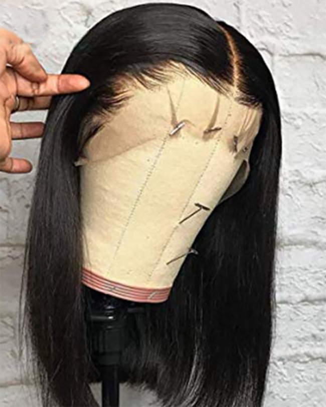 Chemical Fiber Front Lace Black Middle Part Short Straight Wig