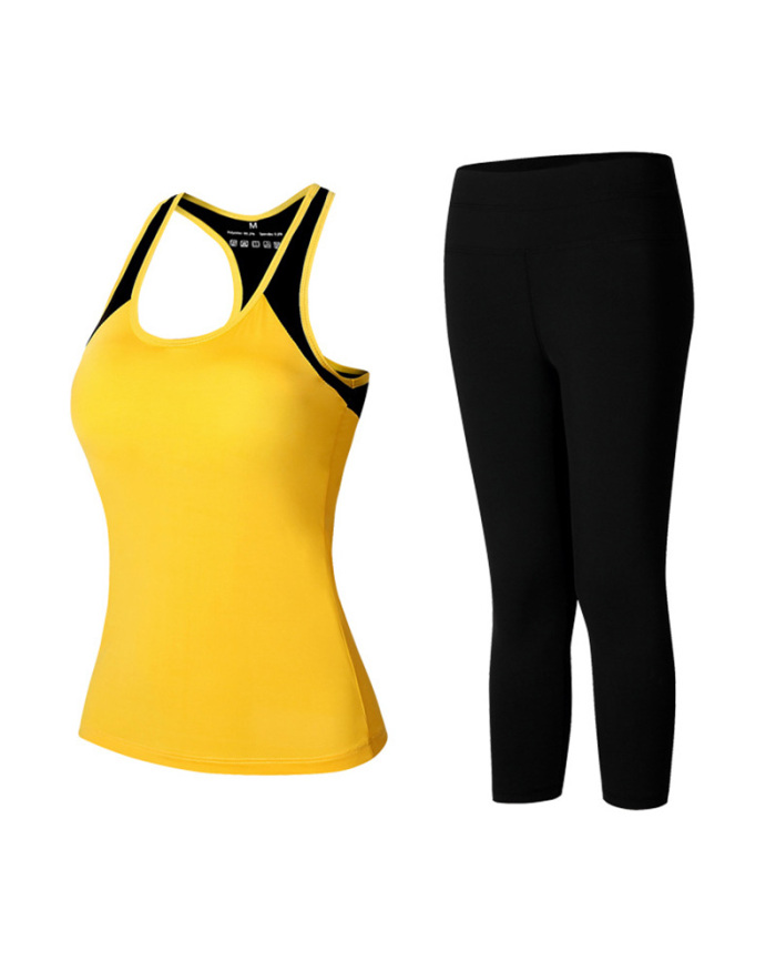 Women Sleeveless Vest Slim Leggings Sports Running Yoga Two-piece Sets Rosy Wine Red Green Yellow M-2XL