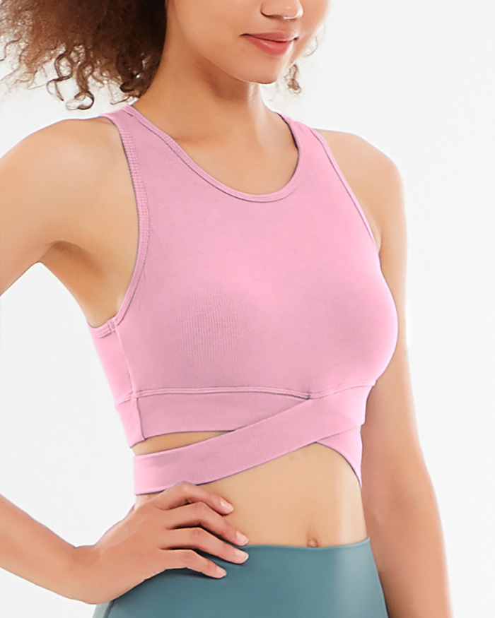 New Popular Style Women Sport Vest Sleeveless Back Criss Cross Solid Color Yoga Tops Bra XS-XL