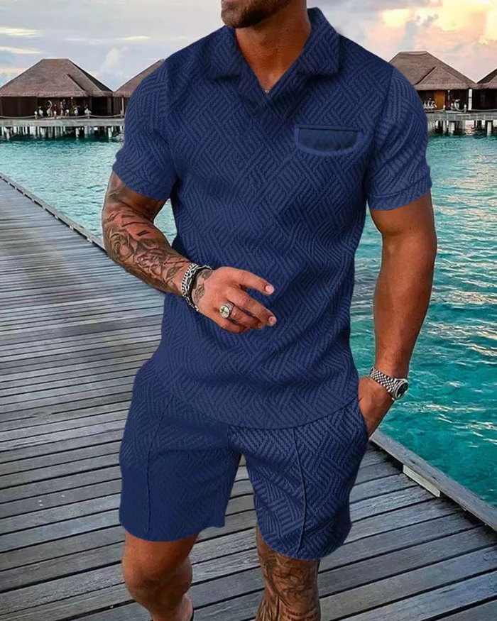 Fashion Casual Polo Shirt Short Sleeve Lapel T-shrit Men's Two-piece Sets S-6XL