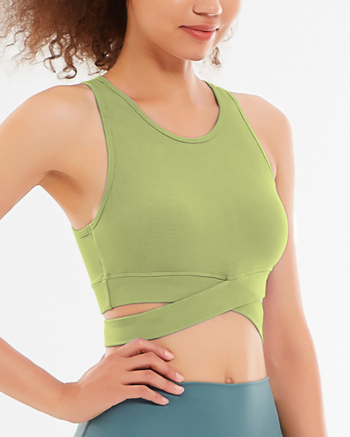 New Popular Style Women Sport Vest Sleeveless Back Criss Cross Solid Color Yoga Tops Bra XS-XL