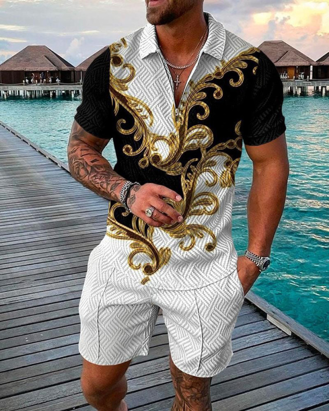 Fashion Casual Polo Shirt Short Sleeve Lapel T-shrit Men's Two-piece Sets S-6XL