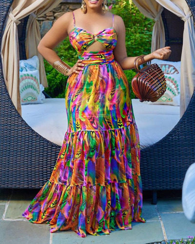 Sleeveless Women Floral Printed Long Dress Summer Beach Dress S-5XL