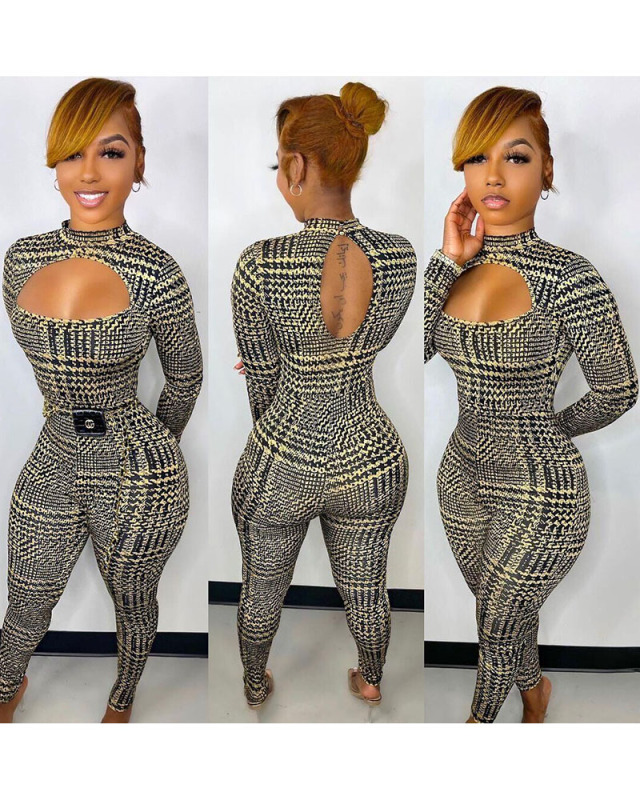 Long Sleeve Printed Women Fall Jumpsuit S-XL