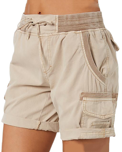 Women Solid Color High Waist Big Pocket Shorts S-2XL