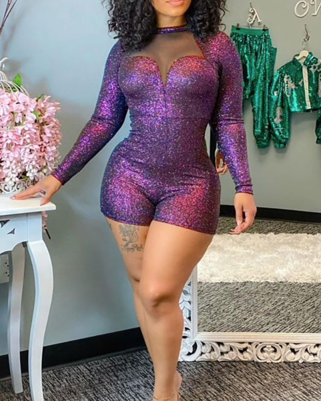 Long Sleeve O-neck Women Short Romper S-3XL