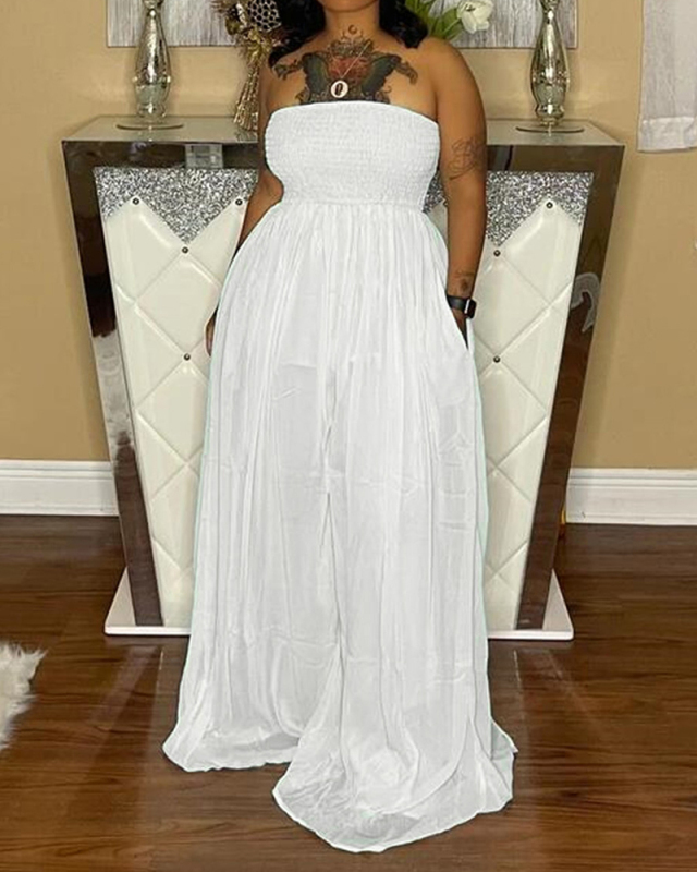 Strapless Solid Color Loose Style Women Jumpsuit S-XXL
