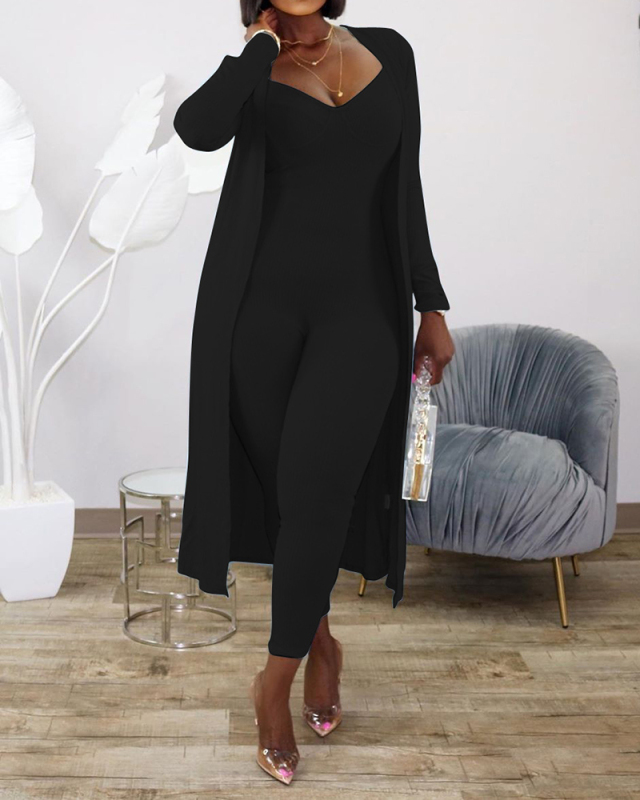 Fall Women Long Sleeve Two Piece Women Jumpsuit With Coat S-XXL