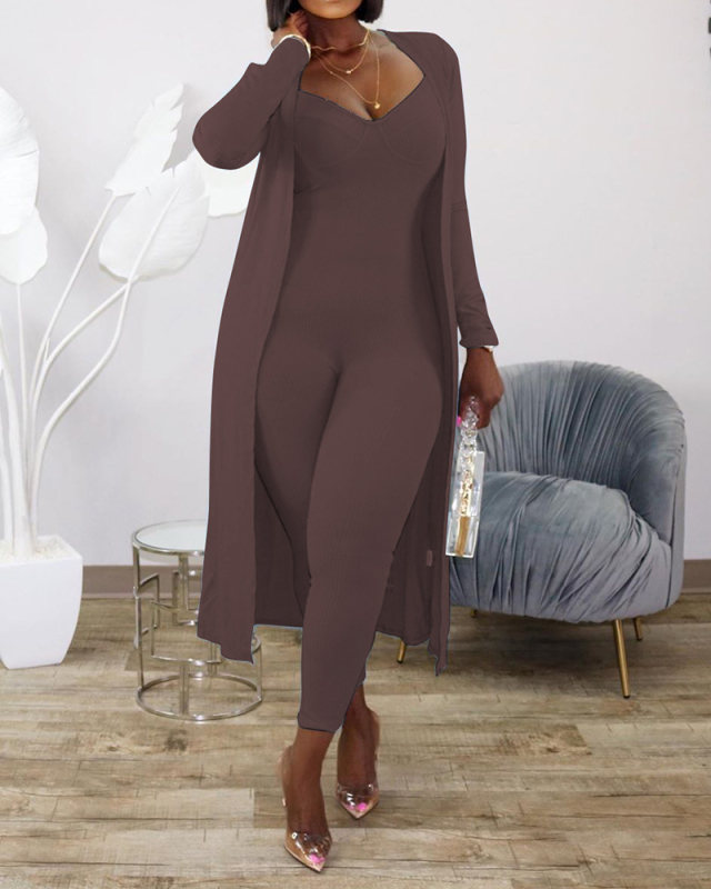 Fall Women Long Sleeve Two Piece Women Jumpsuit With Coat S-XXL