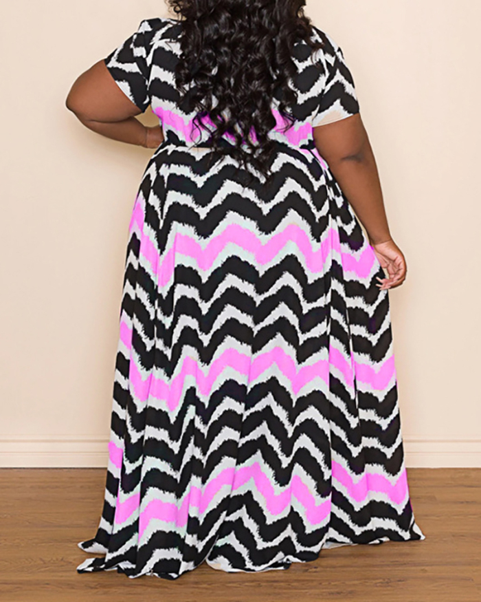 Plus Size Short Sleeve Printed Long Maxi Dress XL-5XL