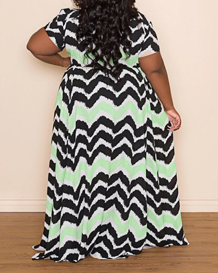 Plus Size Short Sleeve Printed Long Maxi Dress XL-5XL
