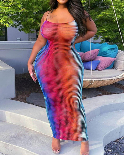Women See Through Tie Dye Sexy Holiday Vacation Dress S-L