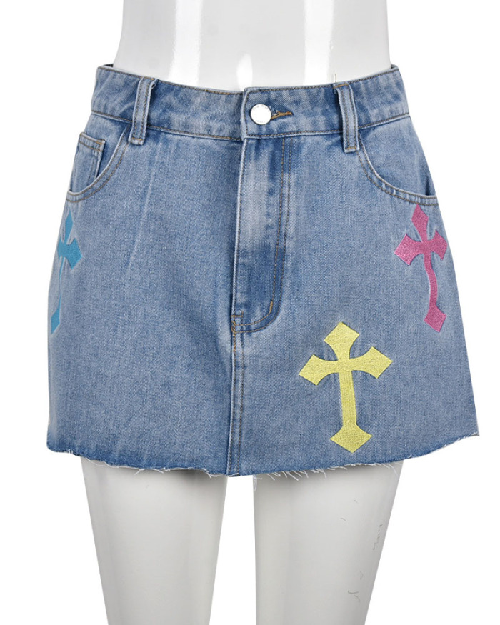 Wholesale Embroidery Fashion Denim Skirt