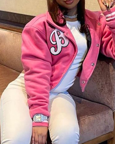 Embroidered English Print Baseball Jacket Autumn New Tops Comfortable Casual Sports Women's Wear Pink Gray Purple S-L