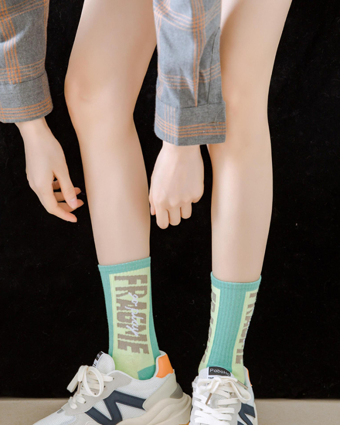 Midi Length Cotton Trend Street Hip-hop All-match Personality Style Socks Pink Light Green Deep Green