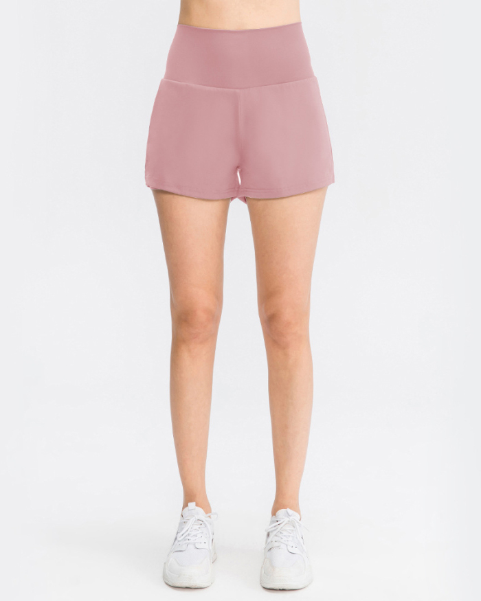 Women Pocket Running Sports Activewear Solid Color High Waist Yoga Tennis Shorts S-2XL