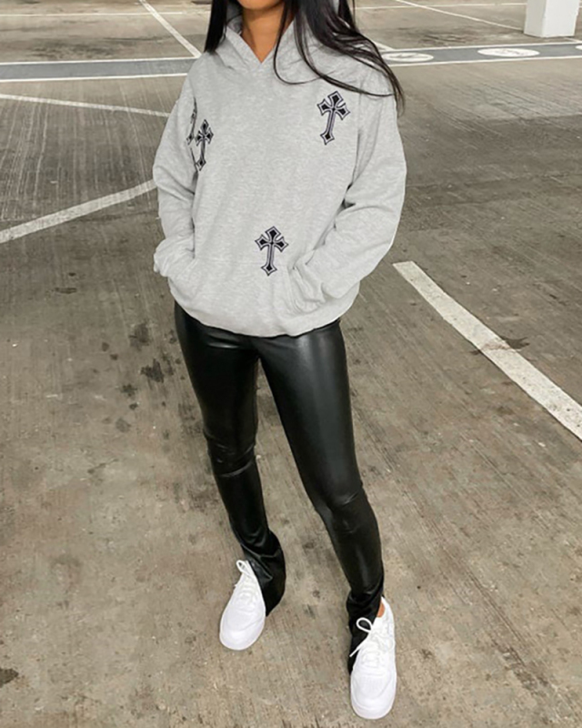Long Sleeve Grey Women Hoodies S-L
