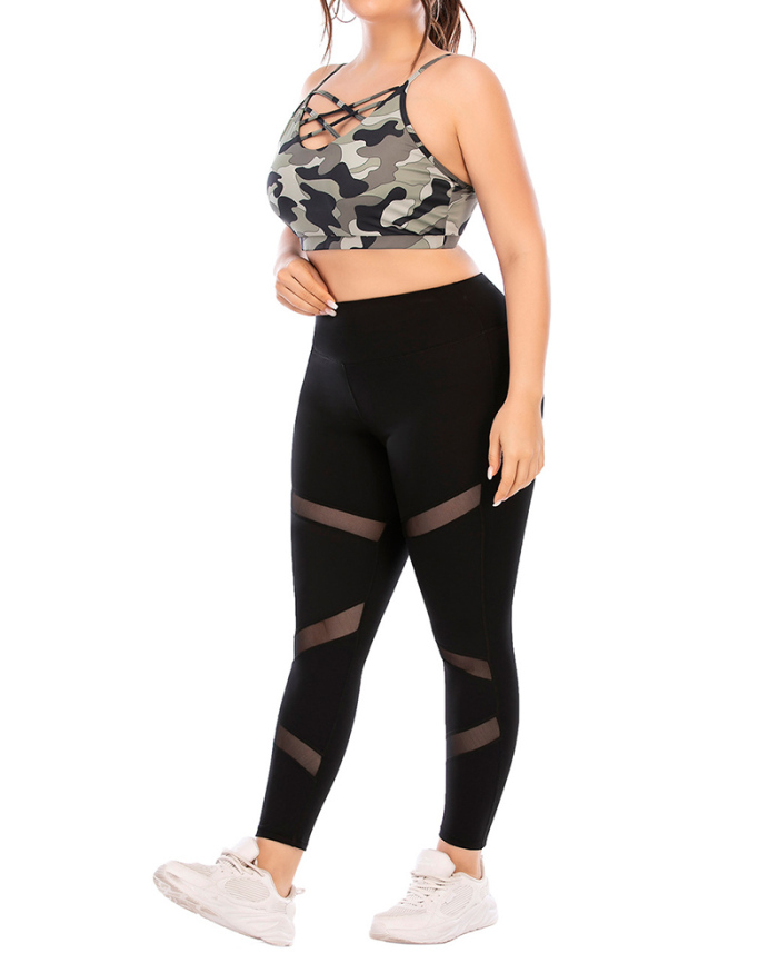 Fashion Camo Bra Solid Color Leggings Outfits Women Plus Size Yoga L-3XL