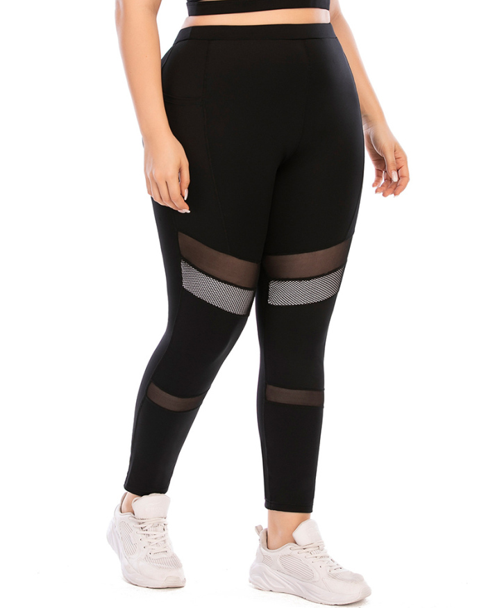 Fashion Fitness V Neck Sport Bra Patchwork Mesh Legging Matching Yoga Sets Plus Size Yoga Black L-3XL