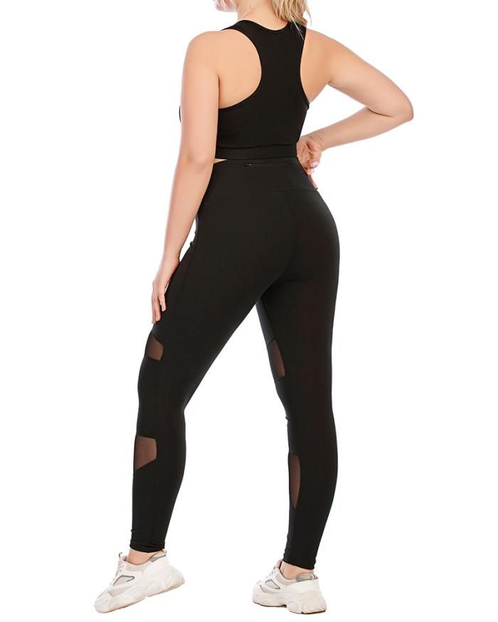 Wholesale Women Hollow Out Sports Bra Patchwork Compression Leggings Plus Size Yoga L-3XL
