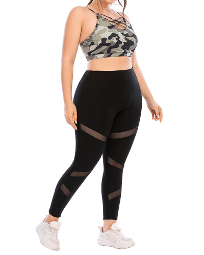 Fashion Camo Bra Solid Color Leggings Outfits Women Plus Size Yoga L-3XL