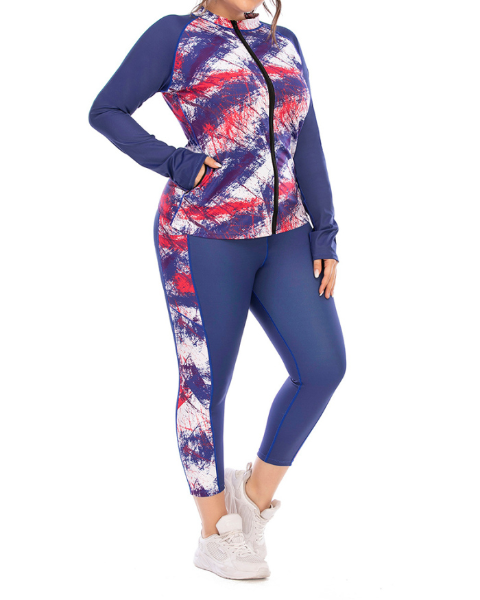 Wholesale Plus Size Printed Women Sporty Suit Yoga Set Active Wear L-3XL