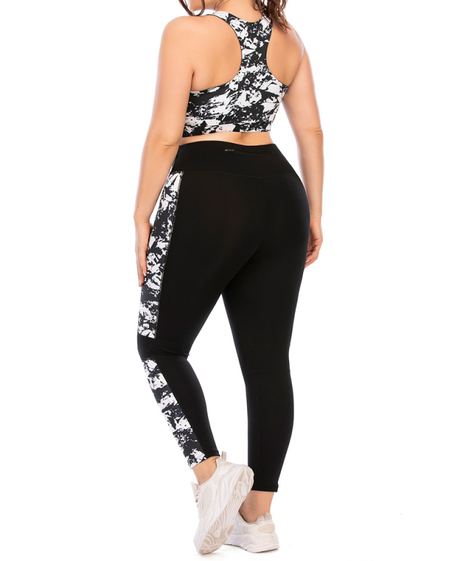Hot Sale Women Colorblock Fashion Work Out Clothes Plus Size Yoga Bra & Leggings L-3XL
