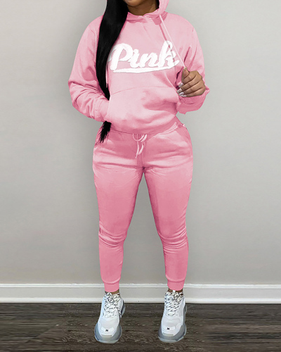 Women Long Sleeve Hoodies Pink Pocket Pants Sets Two Pieces Outfit Black Brown Pink S-2XL