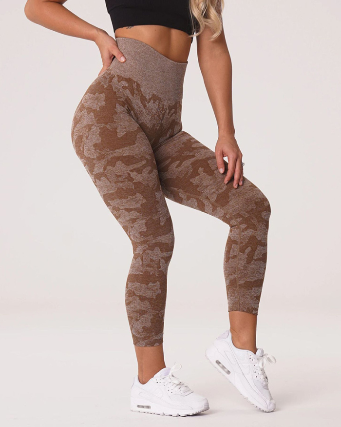 Popular Snowflake Color Camouflage Cropped Pants Camouflage Jacquard Seamless Fitness Yoga Trousers XS-L