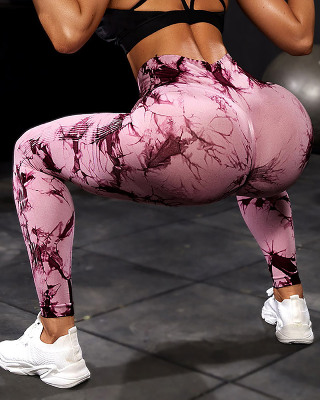 Hot Sale Seamless Tie-Dye Yoga Fitness Women's High Waist Abdomen Sports Tights Pants XS-L 