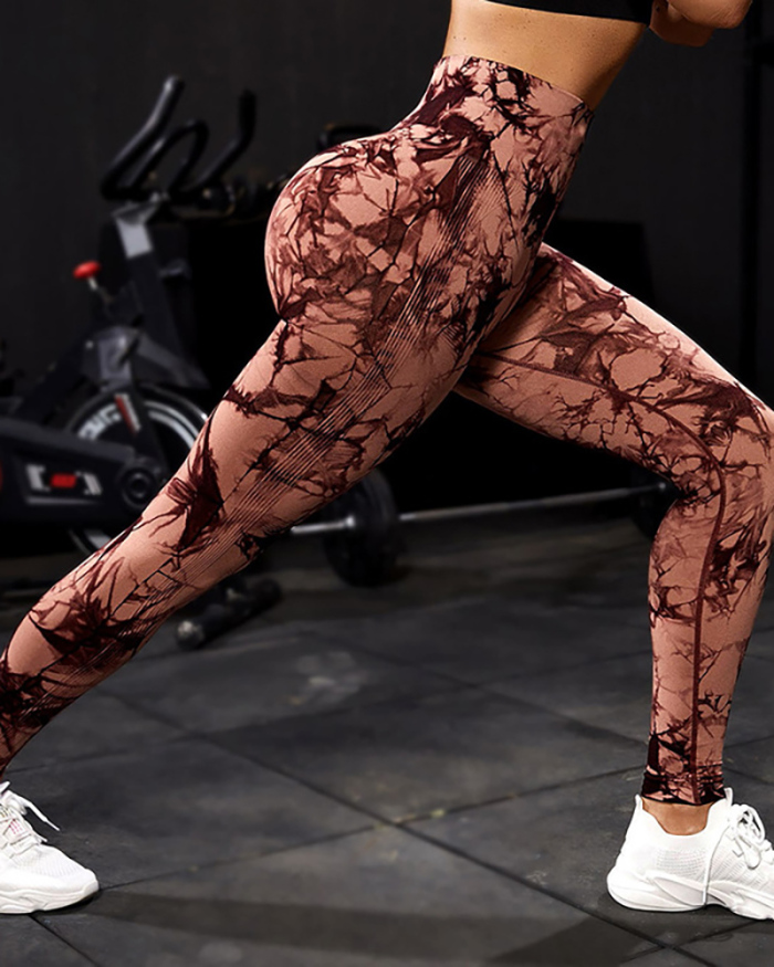 Hot Sale Seamless Tie-Dye Yoga Fitness Women's High Waist Abdomen Sports Tights Pants XS-L 