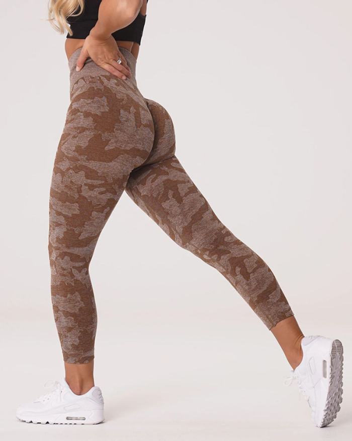 Popular Snowflake Color Camouflage Cropped Pants Camouflage Jacquard Seamless Fitness Yoga Trousers XS-L