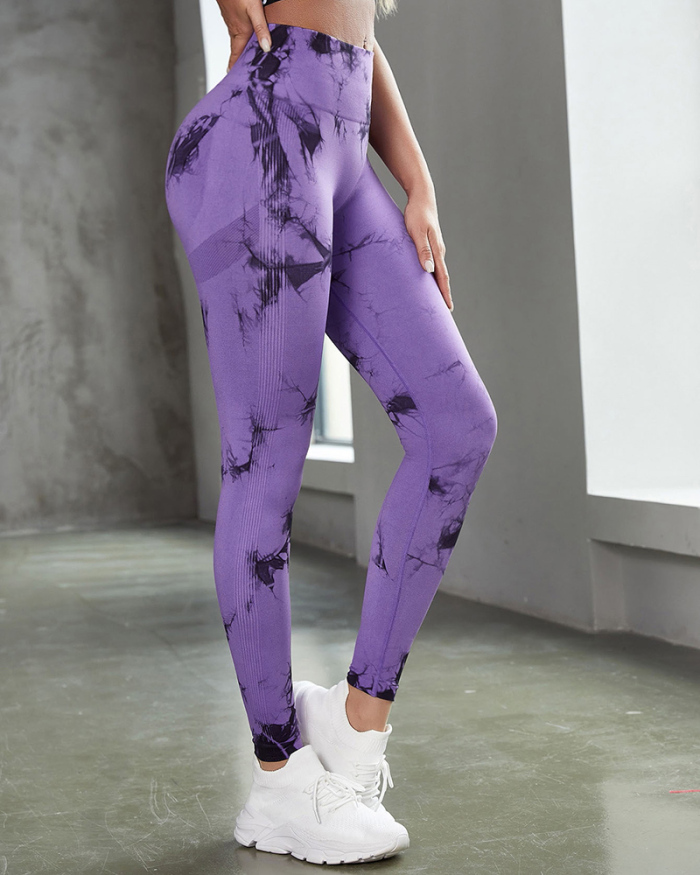 Hot Sale Seamless Tie-Dye Yoga Fitness Women's High Waist Abdomen Sports Tights Pants XS-L 