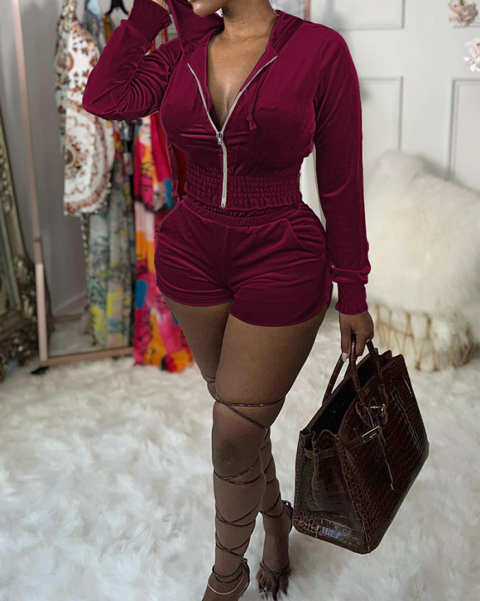 Women Solid Color Hoodies Long Sleeve Short Sets Two Pieces Outfit S-2XL