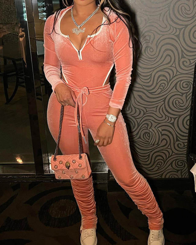 Women's Long Sleeve Hoodies Velvet Irregular Fashion Slim Pants Sets Two Pieces Outfit Black Blue Orange S-XL