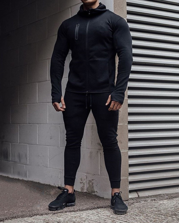 Men's Hoodies Outside Winter Track Suit Two-piece Sets Black M-2XL