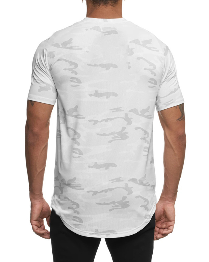 Hot Sale Short Sleeve Camo Printed Sports Running T-shirt White Grey Army Green Black M-3XL