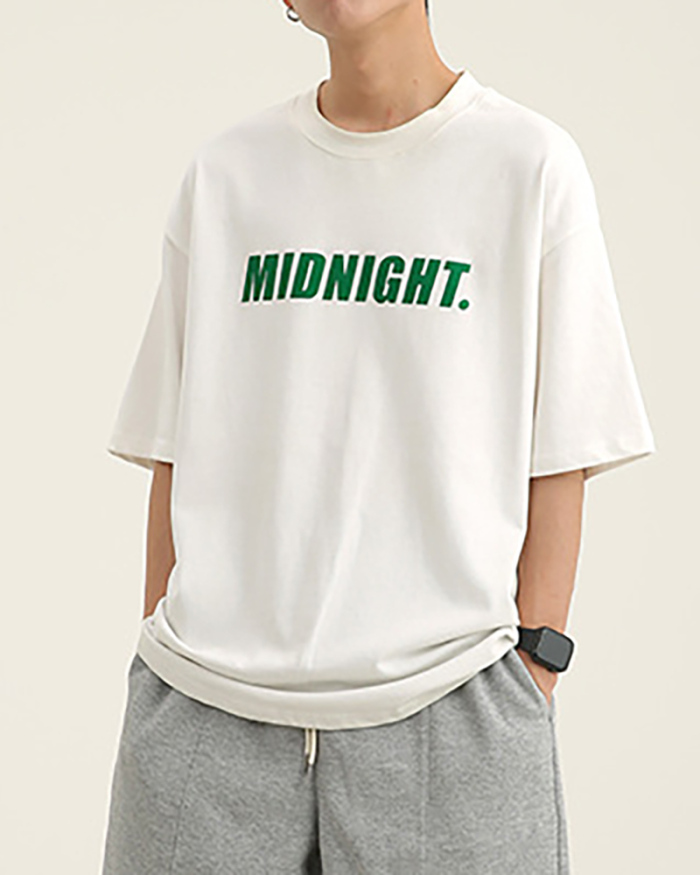 Printed Fashion Cool Short Sleeve Crew Neck T-shirt White Black Apricot S-2XL