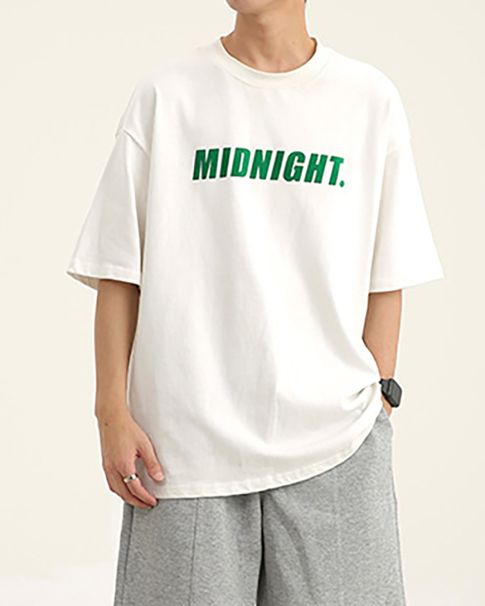 Printed Fashion Cool Short Sleeve Crew Neck T-shirt White Black Apricot S-2XL