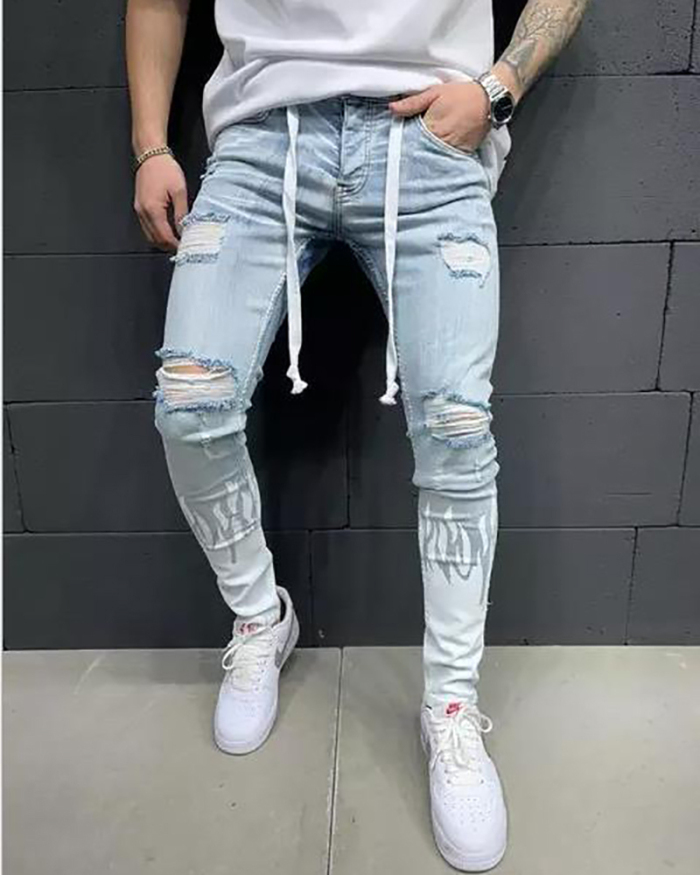 Wholesale Slim Hole Jogger Jeans Leggings Fashion Cool Men's Pant