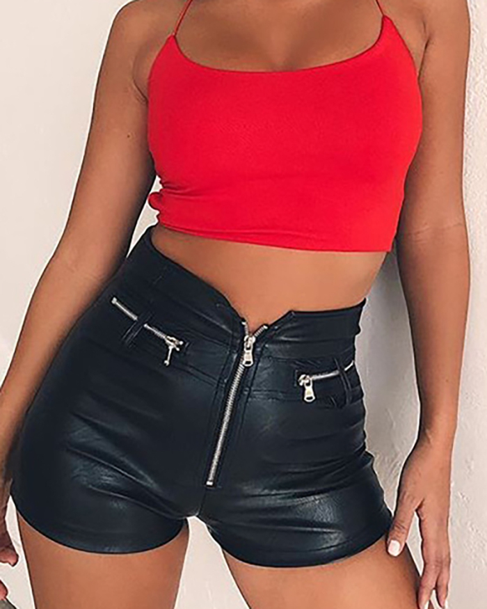 High Waist Elastic Slim Fit Butt Lift Motorcycle Style PU Pants Women's Leather Shorts S-3XL