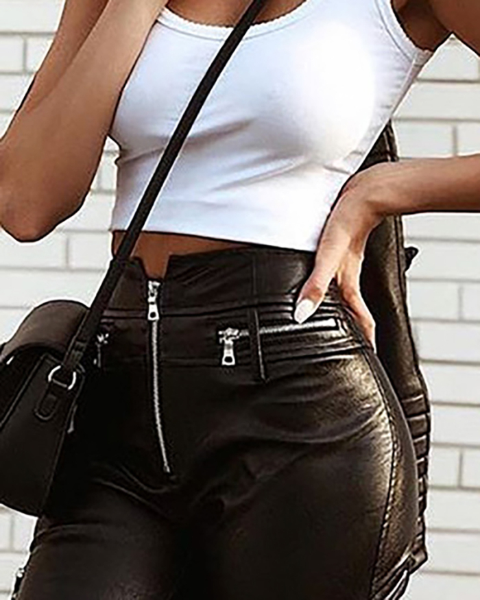 High Waist Elastic Slim Fit Butt Lift Motorcycle Style PU Pants Women's Leather Shorts S-3XL