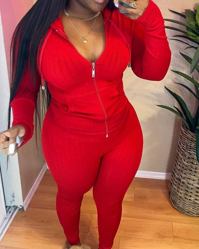 Women Long Sleeve Solid Color Hoodies Suit Causal Wear Two Pieces Outfit Pink Red Grey Black Blue Khaki S-XL