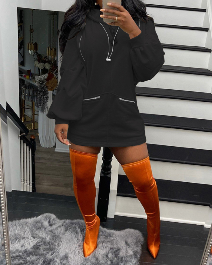 Women Autumn & Winter New Fashion Zipper Solid Color Hooded Pullover Sweater White Black Orange Sky Blue Green S-2XL