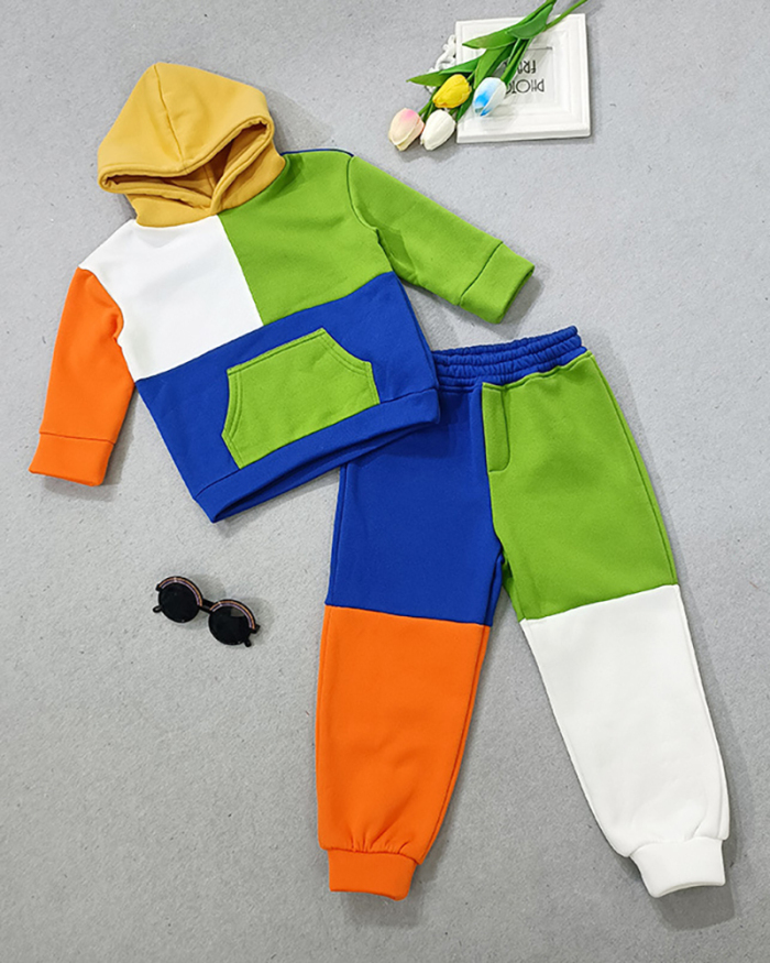 2022 Boy's Girl's Autumn New Fashion Colorblock Matching Long-Sleeved Hooded Sweater Suit 90-140cm