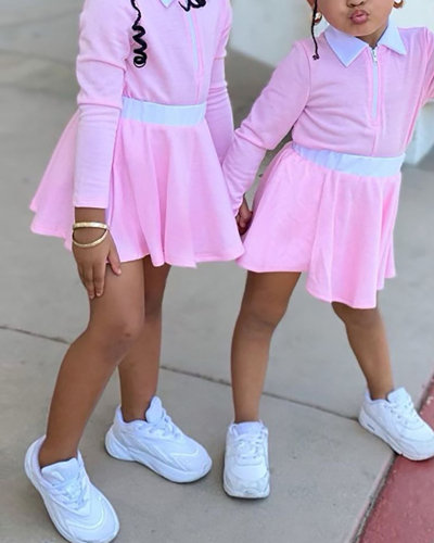 Girls 2022 Fashion Casual Solid Color Long Sleeve Short Skirt Suit A-line Skirt Pink 90-140cm