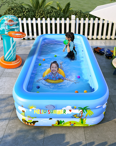 Inflatable Kids Swimming Pool Outdoor With Slide Swimming Ring Electric Air Pump Boy Girl Baby Square Large Size Summer