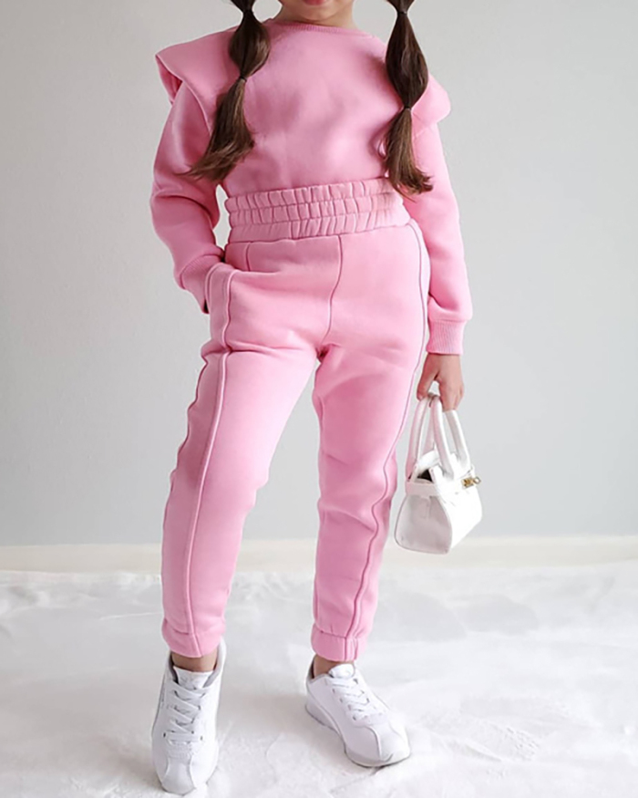 New Autumn Kid's Children's Casual Sports Long-Sleeved Solid Color Sweater Suit